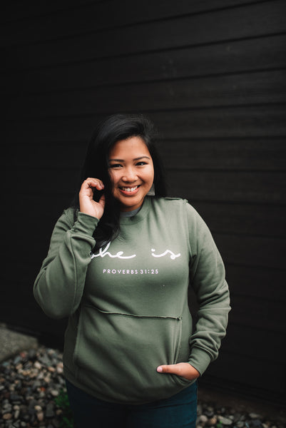 SHE IS Military Green Crewneck Sweatshirt